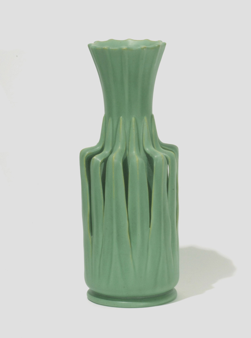 Gates/Teco Pottery - Vase with conventionalized leaves (Model No. 85). Designed by William J. Dodd. Glazed Earthenware.