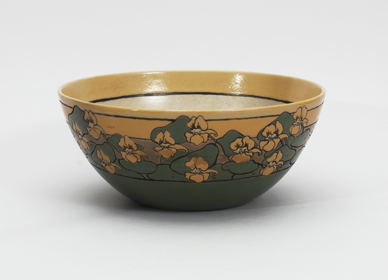 Paul Revere Pottery - Bowl with a design of conventionalized nasturtiums probably designed by Edith Brown. Glazed earthenware.