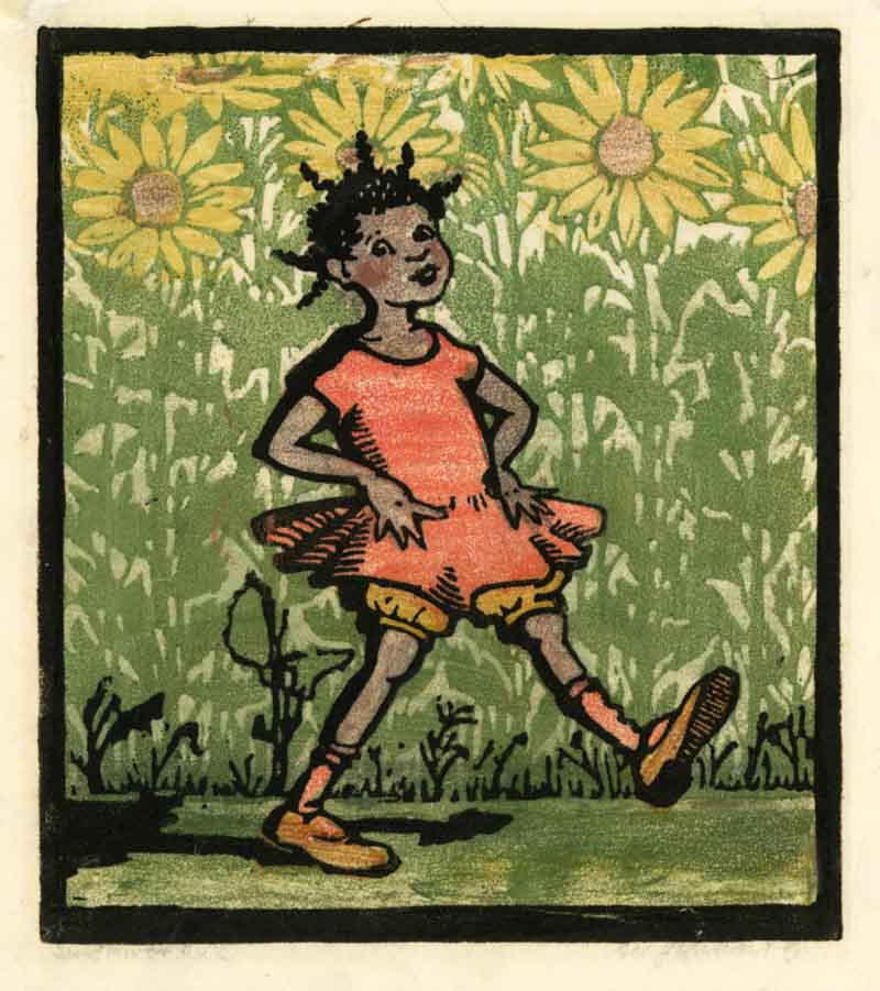 Sunflower Sue - Frances Gearhart - Woodblock Print, c. 1928.