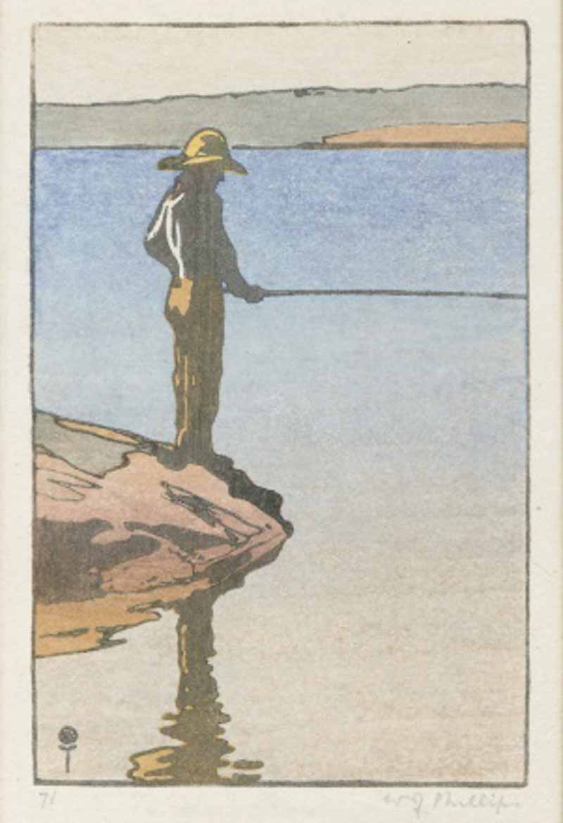 The Angler - Walter Joseph Phillips - Woodblock Print, 1926.