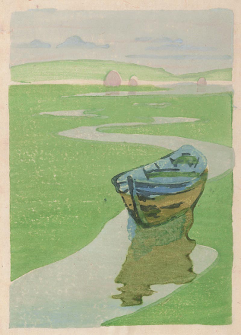 The Derelict, [The Lost Boat] - Arthur Wesley Dow - Woodblock Print, c. 1916.