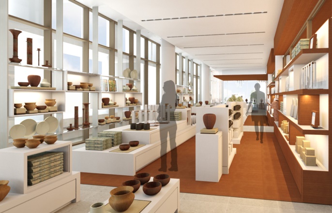 Rendering of the store area of the Museum of American Arts and Crafts Movement.