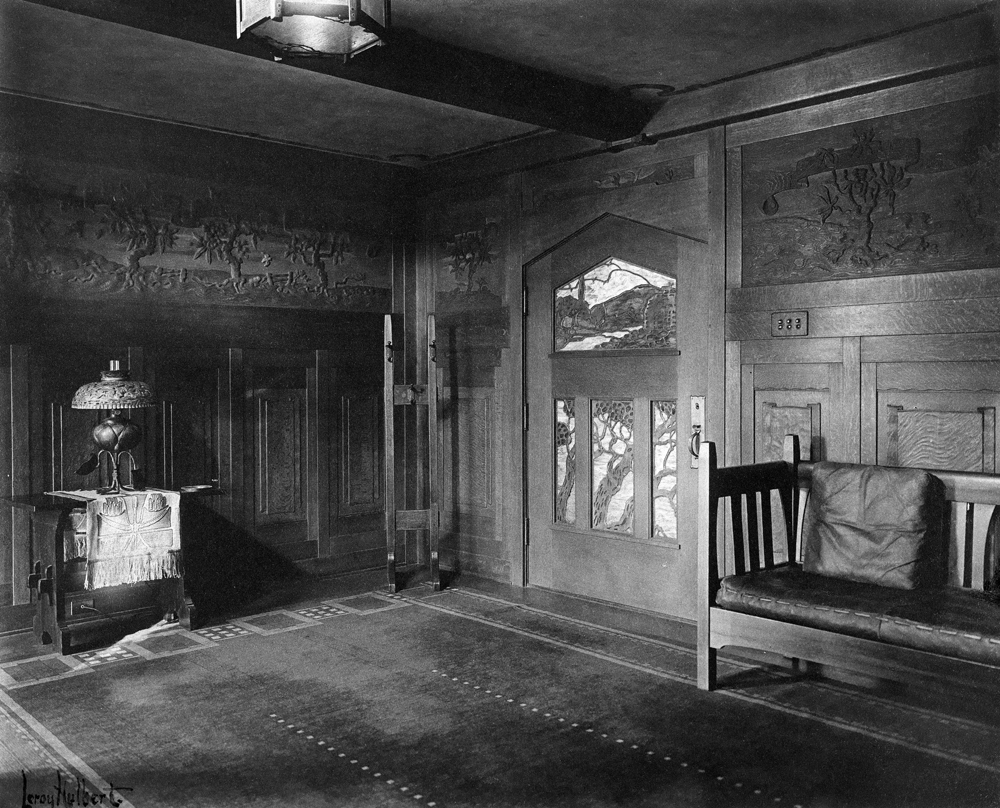 An archival image of the entry hall of the James A. Culbertson house in Pasadena, California.