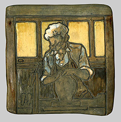 Fig. 1 - Leona Fischer Nicholson, maker and decorator, for Newcomb Pottery, Joseph F. Meyer tile, c. 1906-1927, glazed earthenware, TRRF Collection.