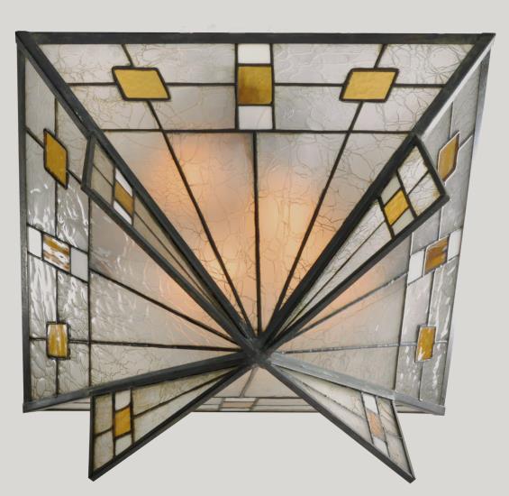 Chandelier for the Emil T. Mueller house, La Crosse, Wisconsin. 1915-1916. Slag, craquelure glass and metal.