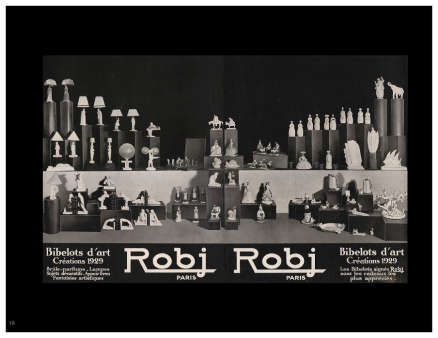 Advertisement of a selection of Art Deco ceramics from Robj.